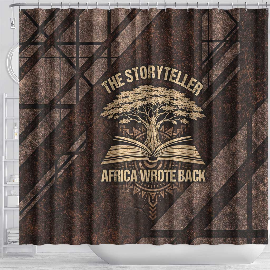 Chinua Achebe Shower Curtain with Tribal Symbol Design, The Storyteller Quote and Africa Wrote Back - African Pride