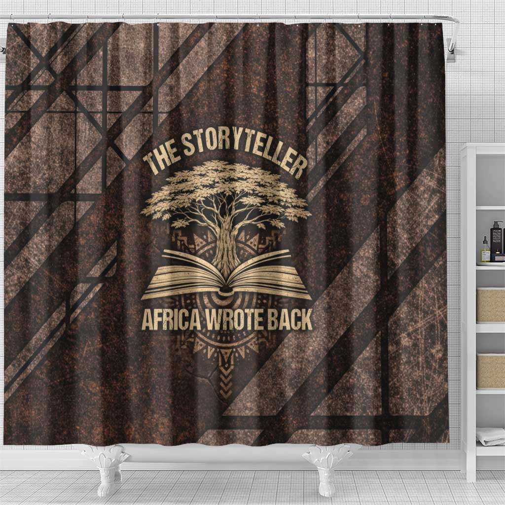 Chinua Achebe Shower Curtain with Tribal Symbol Design, The Storyteller Quote and Africa Wrote Back - African Pride