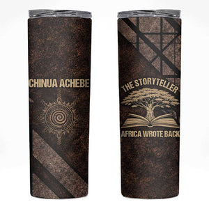 Chinua Achebe Skinny Tumbler with Tribal Symbol Design, The Storyteller Quote and Africa Wrote Back - African Pride