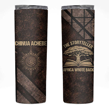 Chinua Achebe Skinny Tumbler with Tribal Symbol Design, The Storyteller Quote and Africa Wrote Back - African Pride