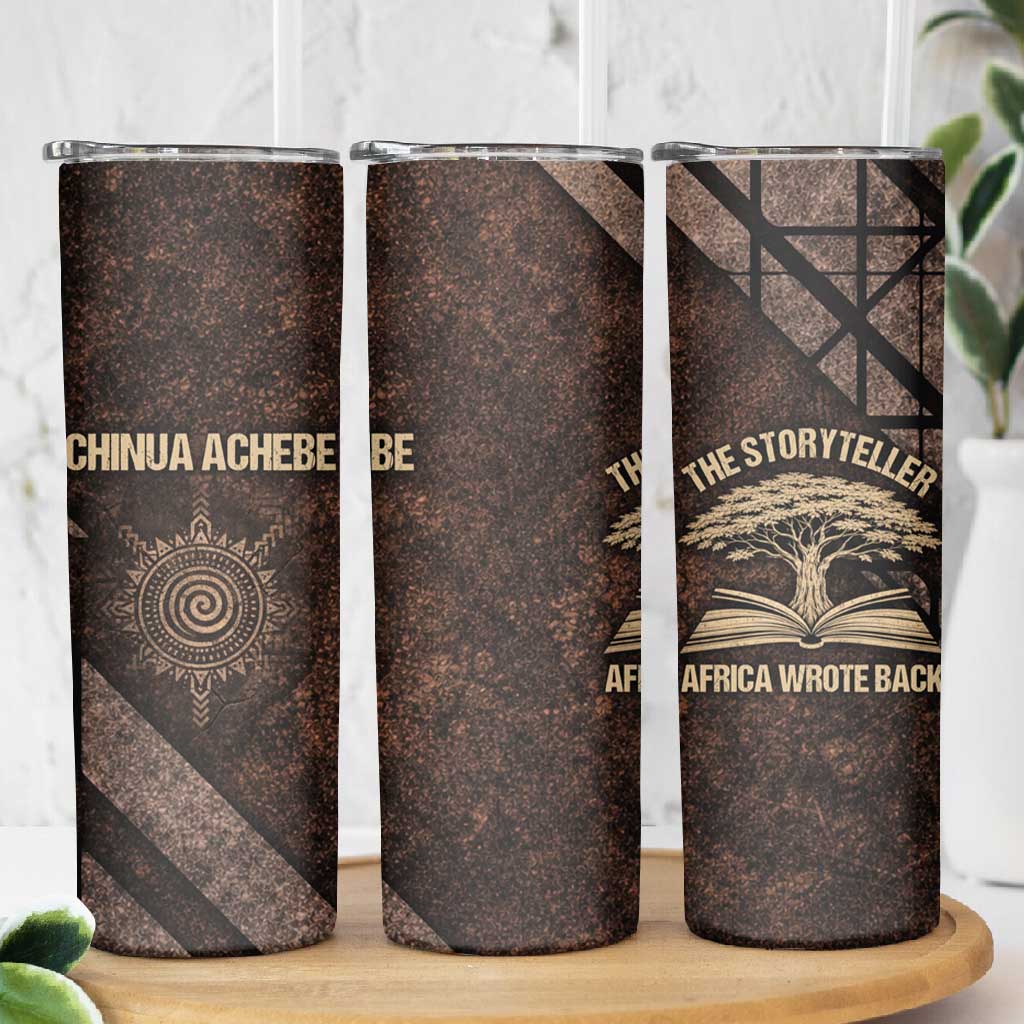 Chinua Achebe Skinny Tumbler with Tribal Symbol Design, The Storyteller Quote and Africa Wrote Back - African Pride