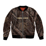 Chinua Achebe Sleeve Zip Bomber Jacket with Tribal Symbol Design, The Storyteller Quote and Africa Wrote Back - African Pride