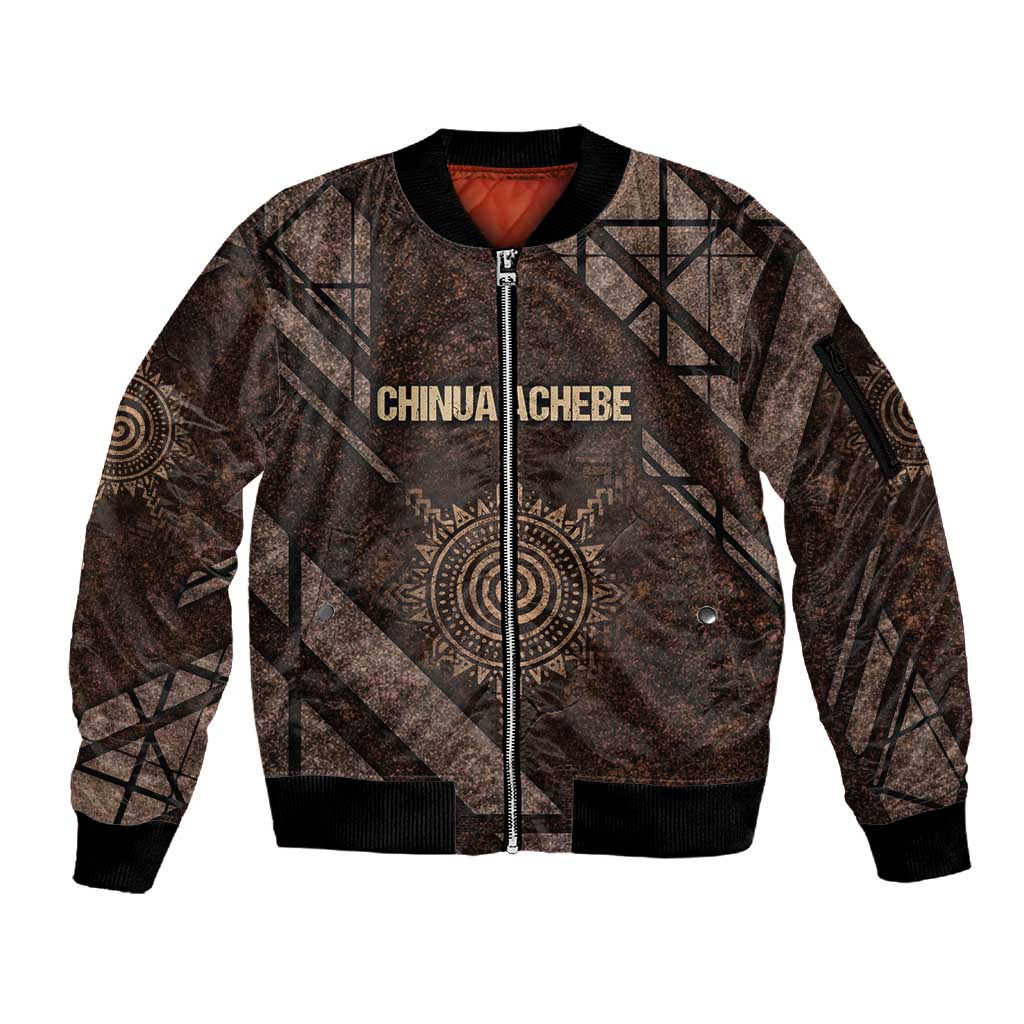 Chinua Achebe Sleeve Zip Bomber Jacket with Tribal Symbol Design, The Storyteller Quote and Africa Wrote Back - African Pride