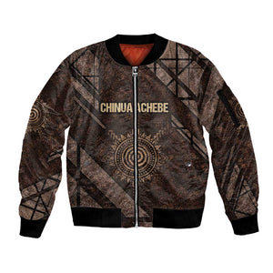Chinua Achebe Sleeve Zip Bomber Jacket with Tribal Symbol Design, The Storyteller Quote and Africa Wrote Back - African Pride