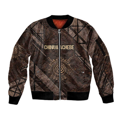 Chinua Achebe Sleeve Zip Bomber Jacket with Tribal Symbol Design, The Storyteller Quote and Africa Wrote Back - African Pride