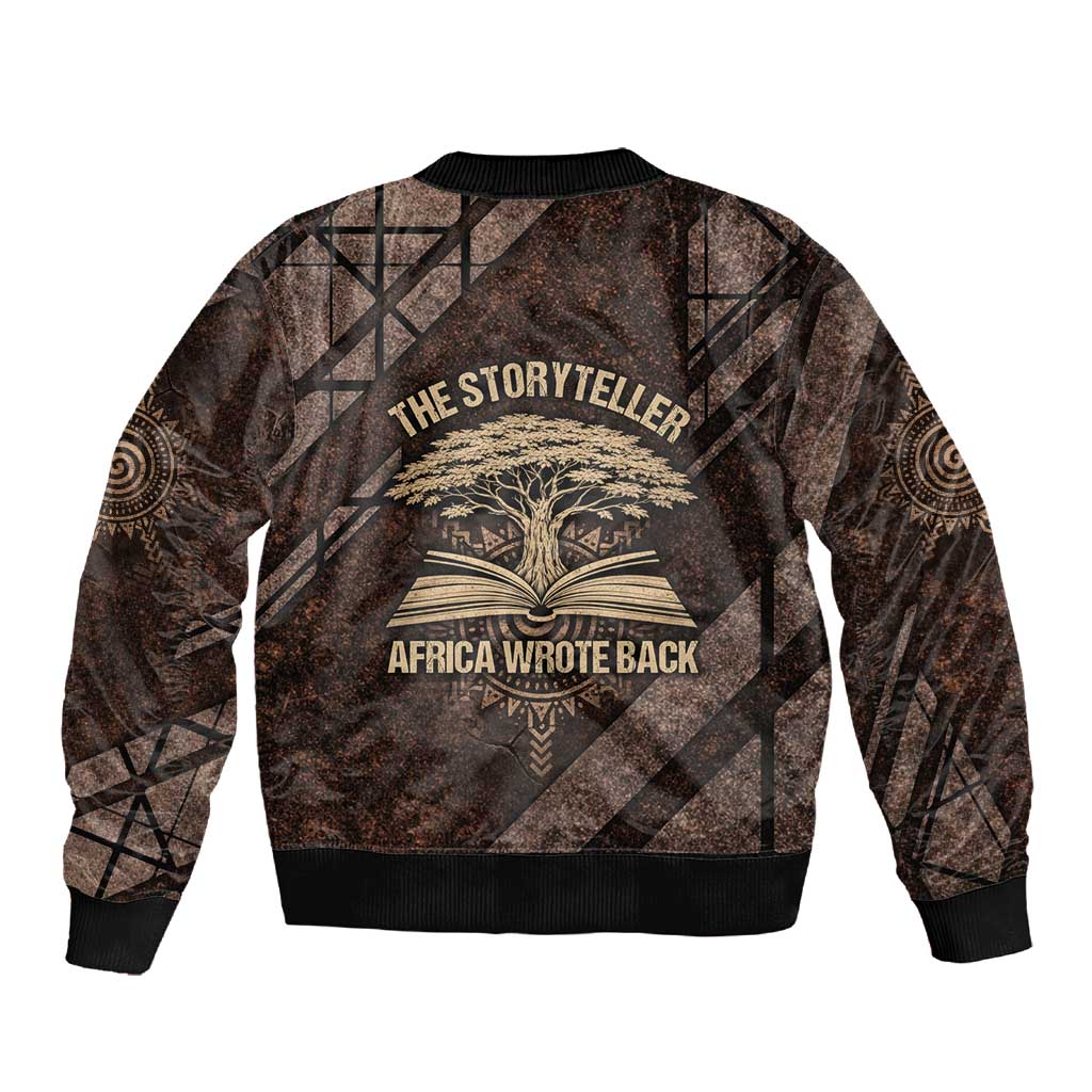 Chinua Achebe Sleeve Zip Bomber Jacket with Tribal Symbol Design, The Storyteller Quote and Africa Wrote Back - African Pride