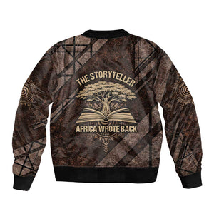 Chinua Achebe Sleeve Zip Bomber Jacket with Tribal Symbol Design, The Storyteller Quote and Africa Wrote Back - African Pride