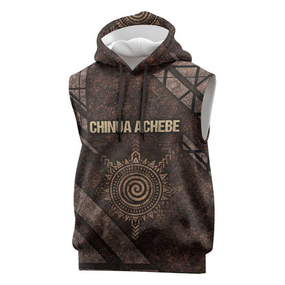 Chinua Achebe Sleeveless Hoodie with Tribal Symbol Design, The Storyteller Quote and Africa Wrote Back - African Pride