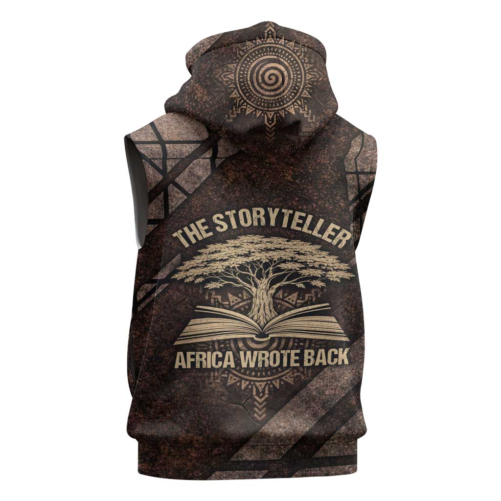 Chinua Achebe Sleeveless Hoodie with Tribal Symbol Design, The Storyteller Quote and Africa Wrote Back - African Pride