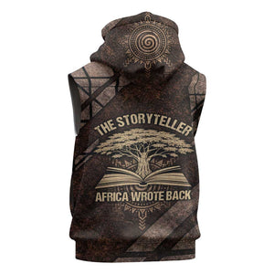 Chinua Achebe Sleeveless Hoodie with Tribal Symbol Design, The Storyteller Quote and Africa Wrote Back - African Pride