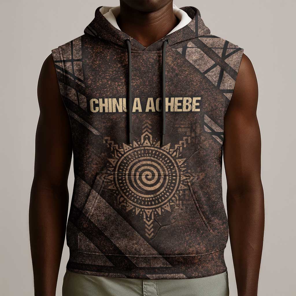 Chinua Achebe Sleeveless Hoodie with Tribal Symbol Design, The Storyteller Quote and Africa Wrote Back - African Pride