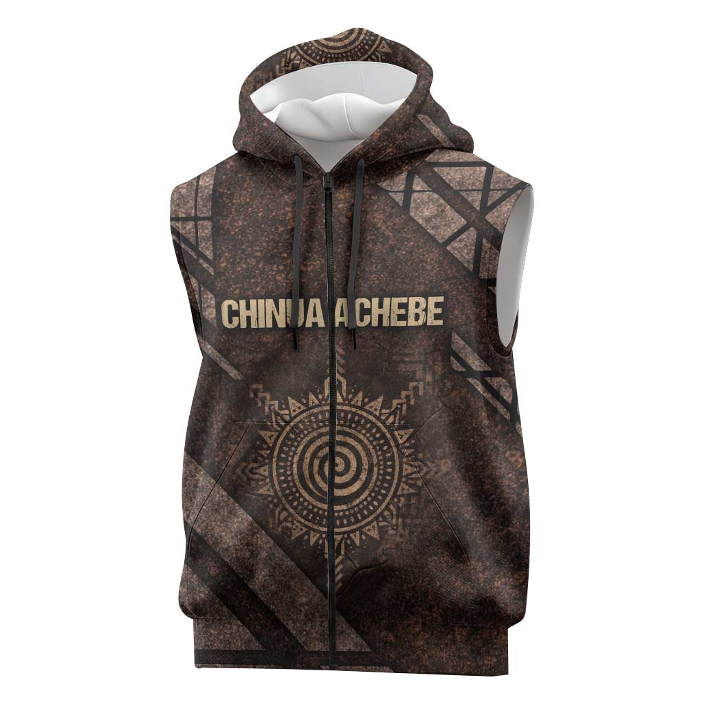 Chinua Achebe Sleeveless Zip Hoodie with Tribal Symbol Design, The Storyteller Quote and Africa Wrote Back - African Pride