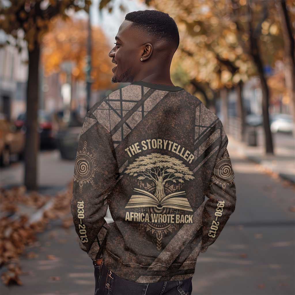 Chinua Achebe Sweatshirt with Tribal Symbol Design, The Storyteller Quote and Africa Wrote Back - African Pride