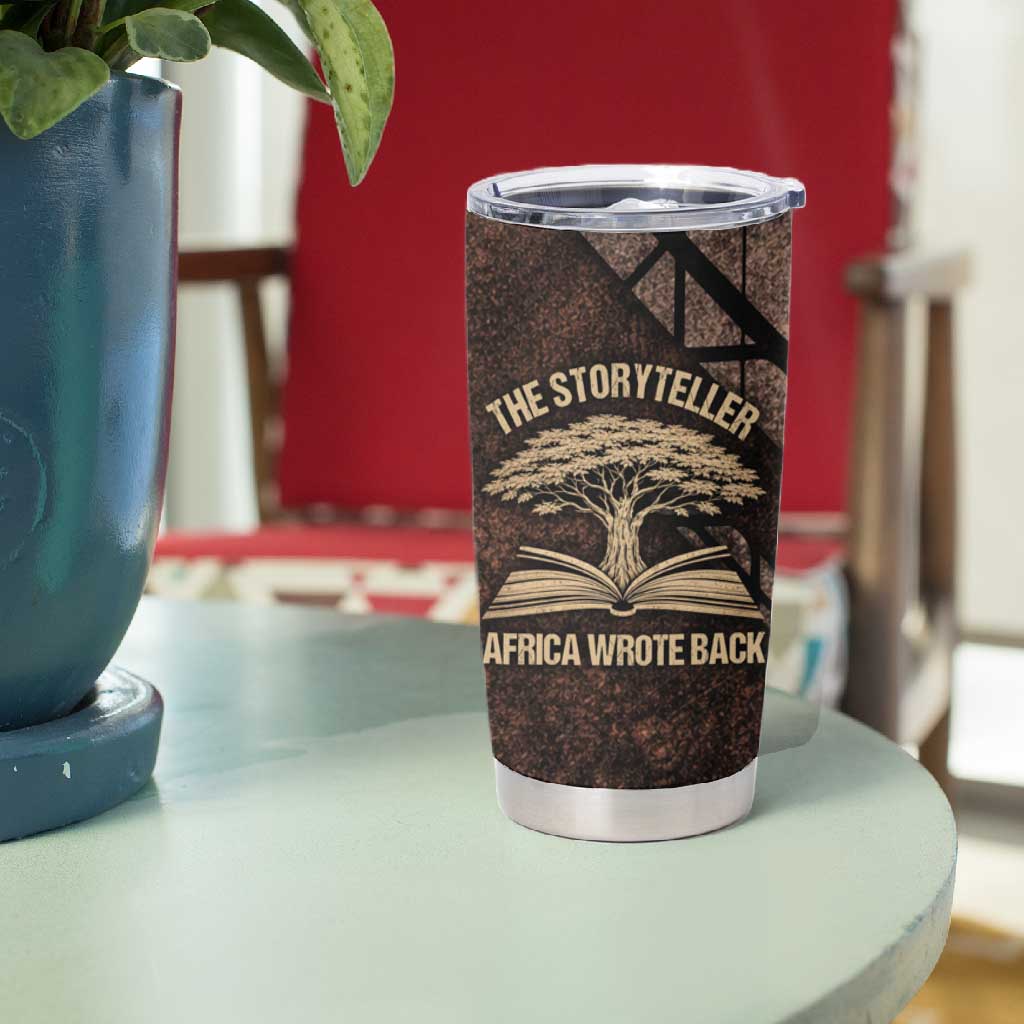 Chinua Achebe Tumbler Cup with Tribal Symbol Design, The Storyteller Quote and Africa Wrote Back - African Pride
