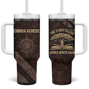 Chinua Achebe Tumbler With Handle with Tribal Symbol Design, The Storyteller Quote and Africa Wrote Back - African Pride