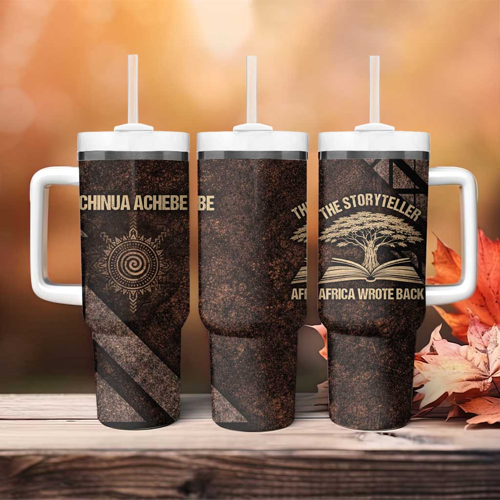 Chinua Achebe Tumbler With Handle with Tribal Symbol Design, The Storyteller Quote and Africa Wrote Back - African Pride
