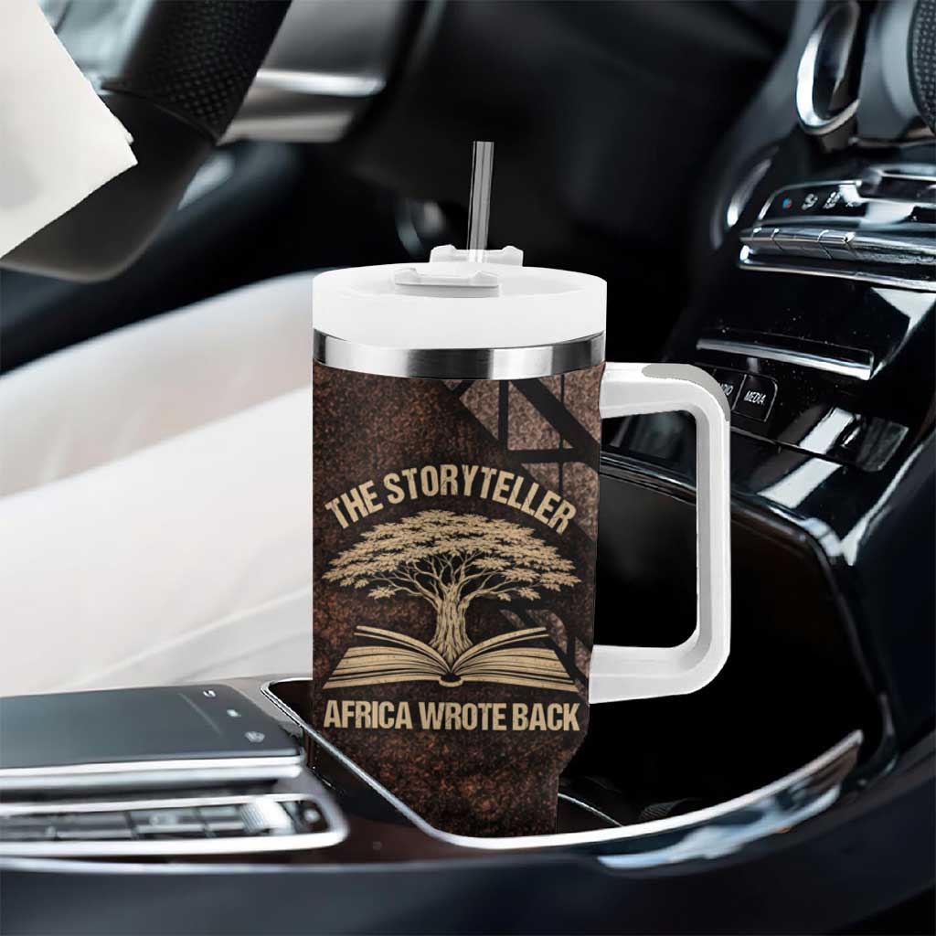 Chinua Achebe Tumbler With Handle with Tribal Symbol Design, The Storyteller Quote and Africa Wrote Back - African Pride