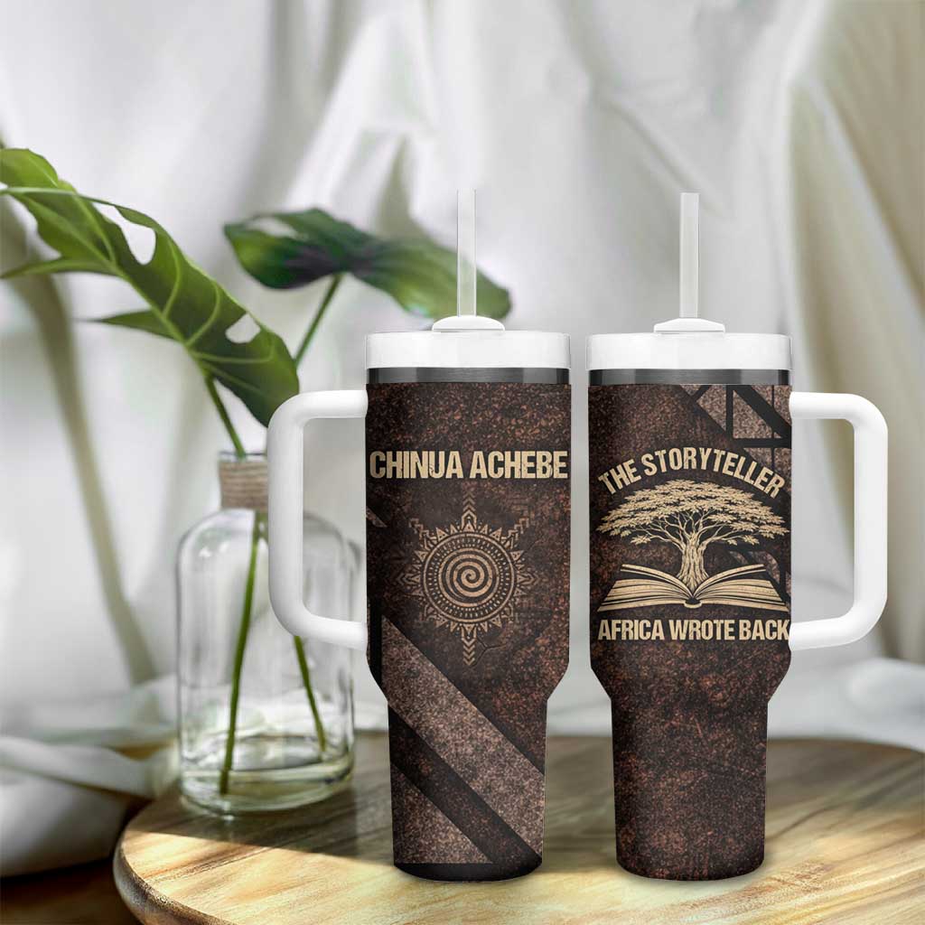 Chinua Achebe Tumbler With Handle with Tribal Symbol Design, The Storyteller Quote and Africa Wrote Back - African Pride