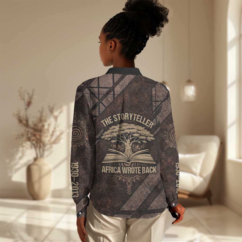 Chinua Achebe Women Casual Shirt with Tribal Symbol Design, The Storyteller Quote and Africa Wrote Back - African Pride