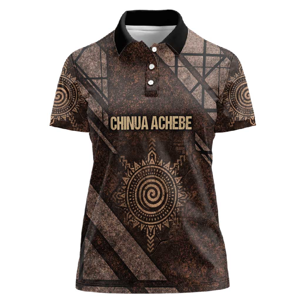 Chinua Achebe Women Polo Shirt with Tribal Symbol Design, The Storyteller Quote and Africa Wrote Back - African Pride