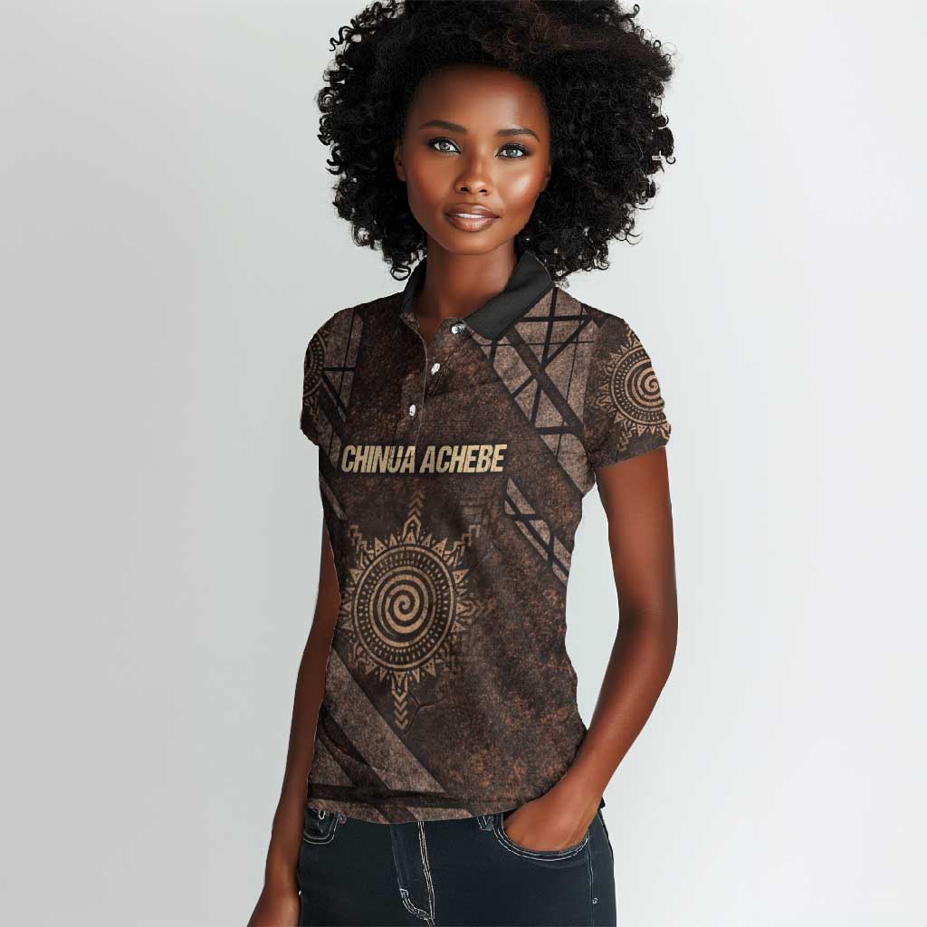 Chinua Achebe Women Polo Shirt with Tribal Symbol Design, The Storyteller Quote and Africa Wrote Back - African Pride