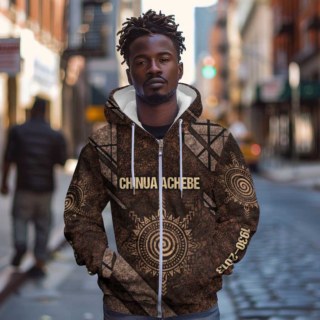 Chinua Achebe Zip Hoodie with Tribal Symbol Design, The Storyteller Quote and Africa Wrote Back - African Pride