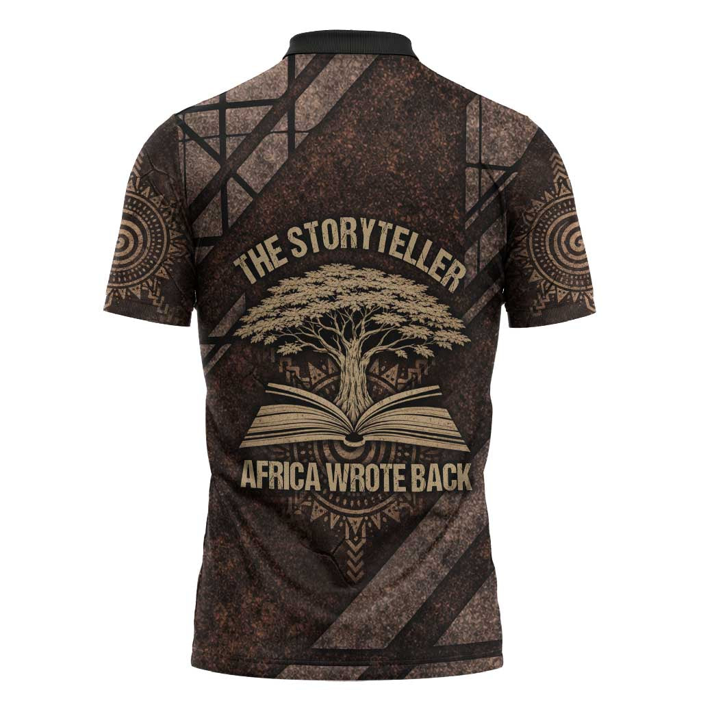 Chinua Achebe Zipper Polo Shirt with Tribal Symbol Design, The Storyteller Quote and Africa Wrote Back - African Pride