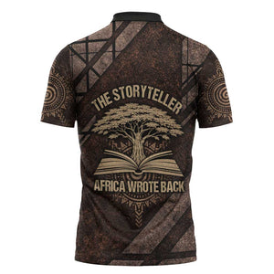 Chinua Achebe Zipper Polo Shirt with Tribal Symbol Design, The Storyteller Quote and Africa Wrote Back - African Pride