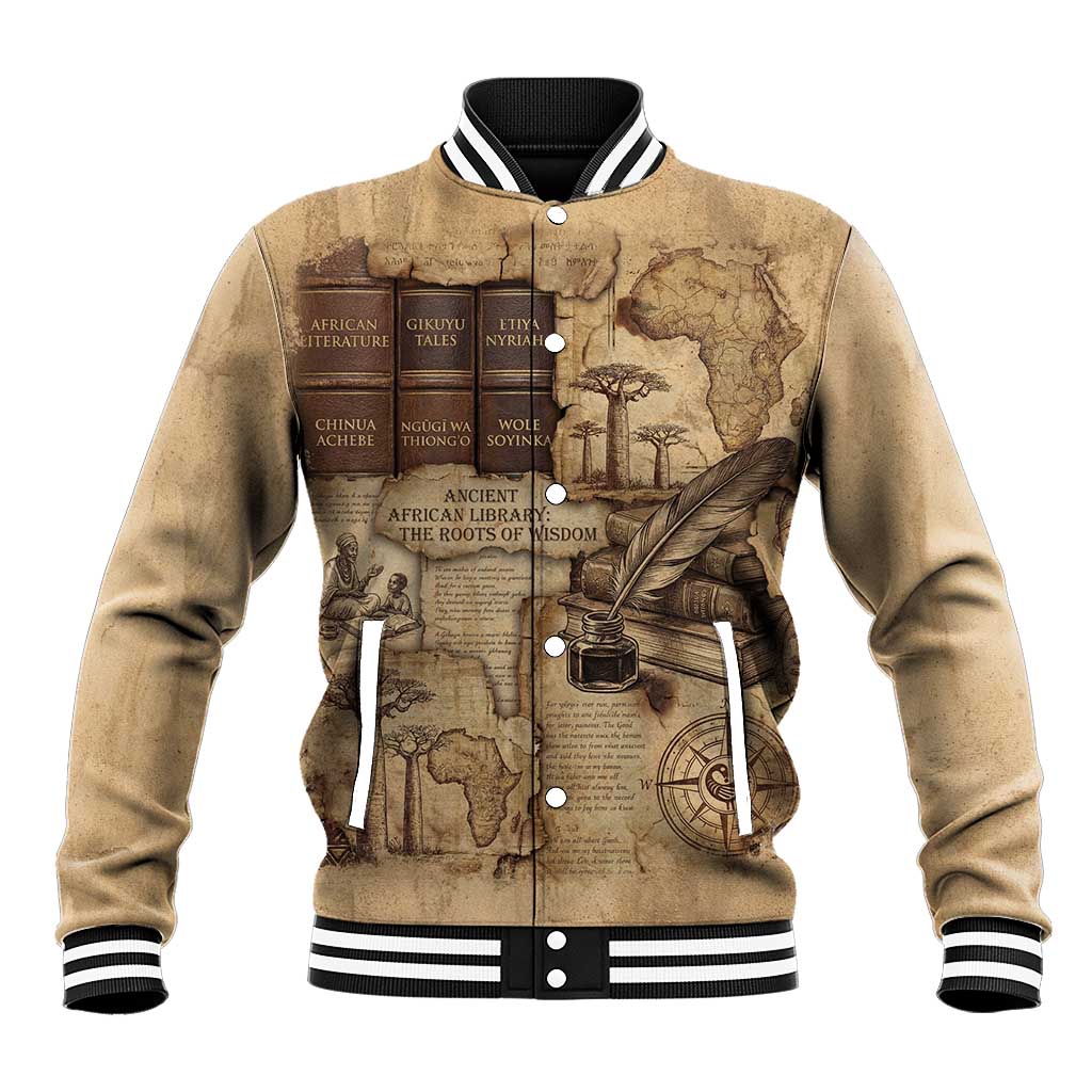 Ngugi wa Thiong O Baseball Jacket Vintage Map Ancient African Library - Decolonising the Mind - African Pride