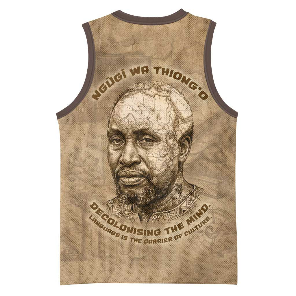 Ngugi wa Thiong O Basketball Jersey Vintage Map Ancient African Library - Decolonising the Mind - African Pride