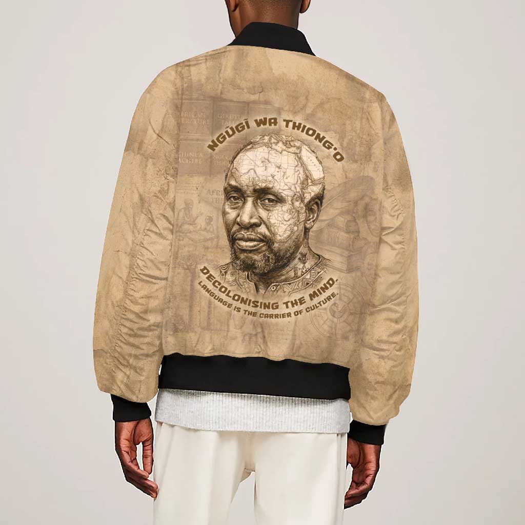 Ngugi wa Thiong O Bomber Jacket Vintage Map Ancient African Library - Decolonising the Mind - African Pride