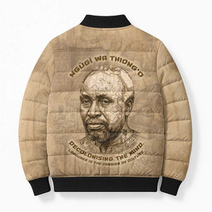 Ngugi wa Thiong O Bomber Puffer Jacket Vintage Map Ancient African Library - Decolonising the Mind - African Pride