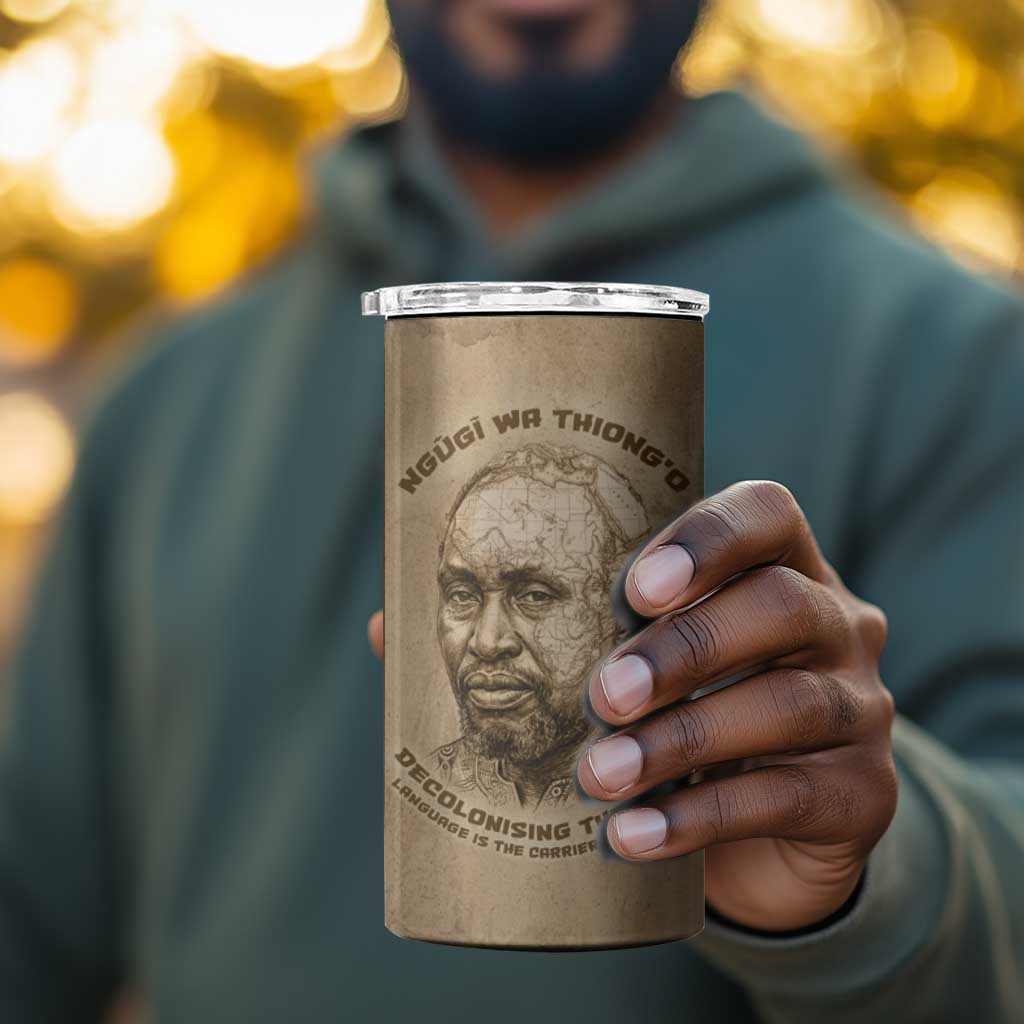 Ngugi wa Thiong O 4 in 1 Can Cooler Tumbler Vintage Map Ancient African Library - Decolonising the Mind - African Pride