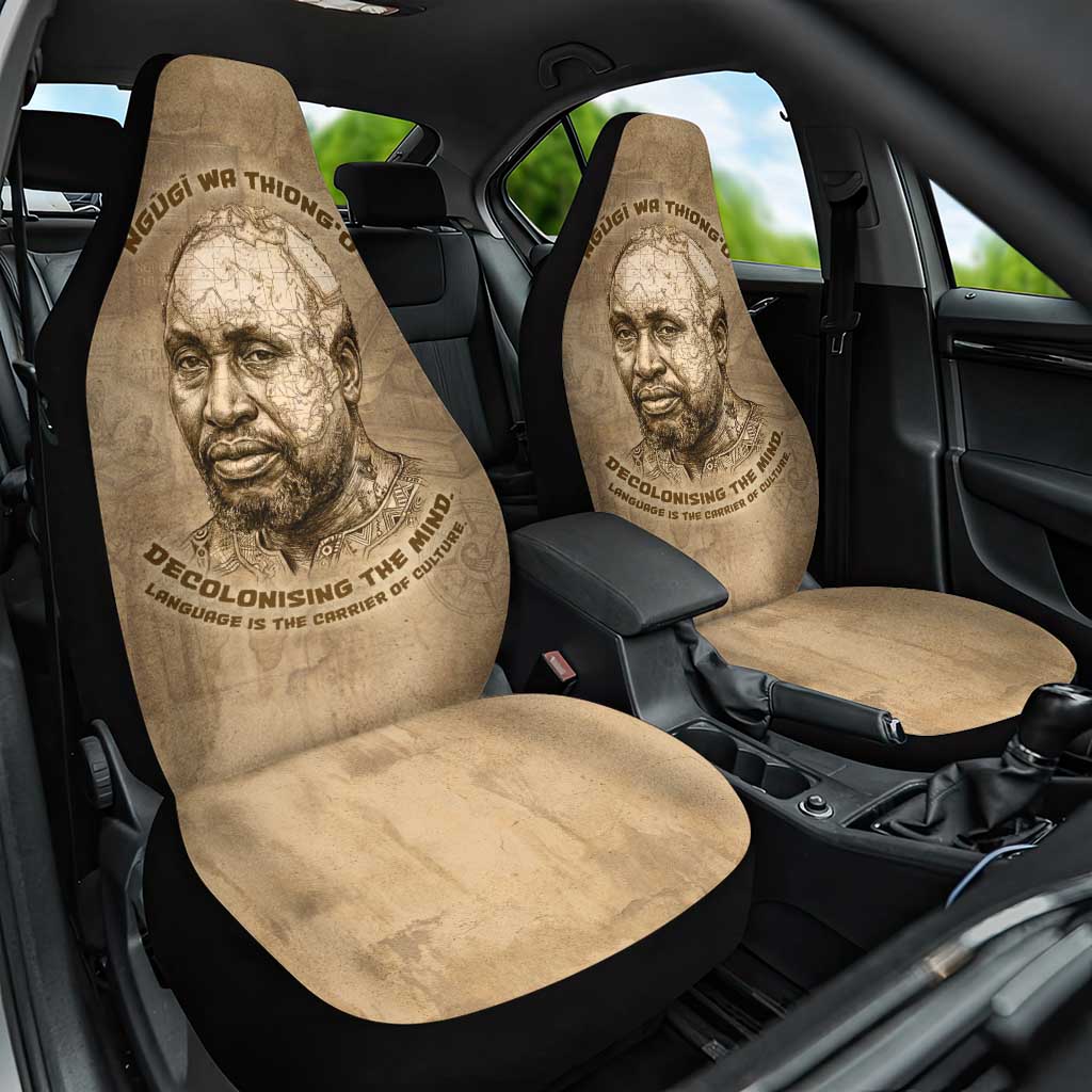 Ngugi wa Thiong O Car Seat Cover Vintage Map Ancient African Library - Decolonising the Mind - African Pride