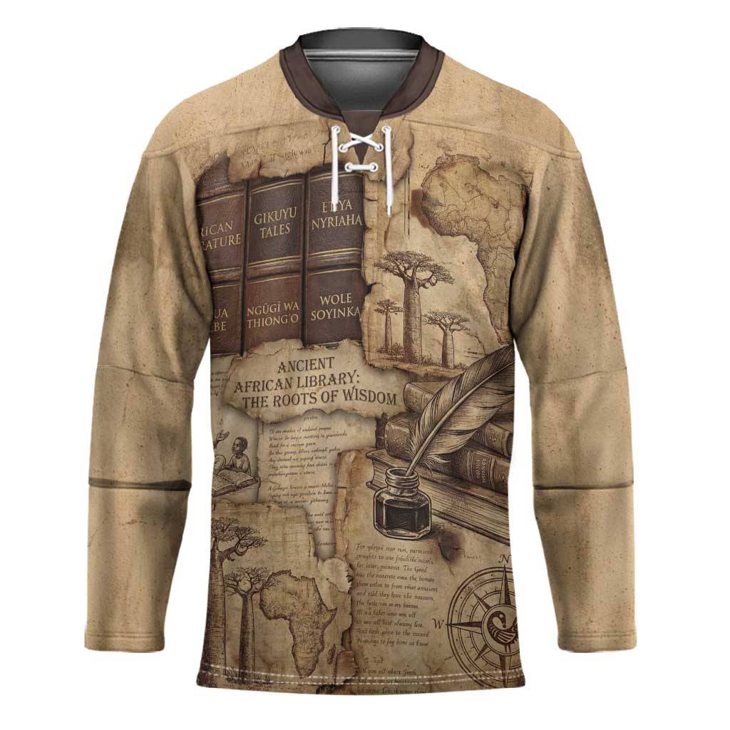 Ngugi wa Thiong O Hockey Jersey Vintage Map Ancient African Library - Decolonising the Mind - African Pride