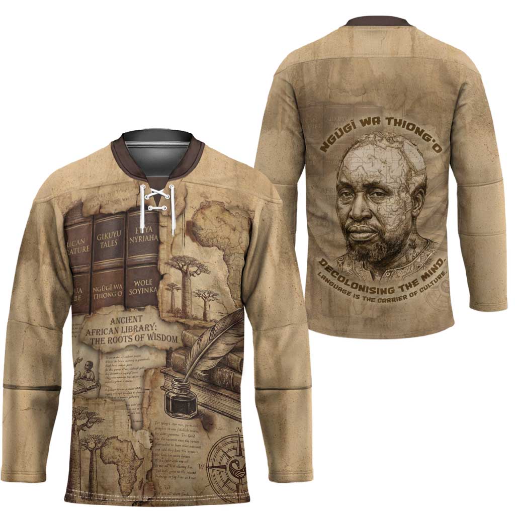 Ngugi wa Thiong O Hockey Jersey Vintage Map Ancient African Library - Decolonising the Mind - African Pride
