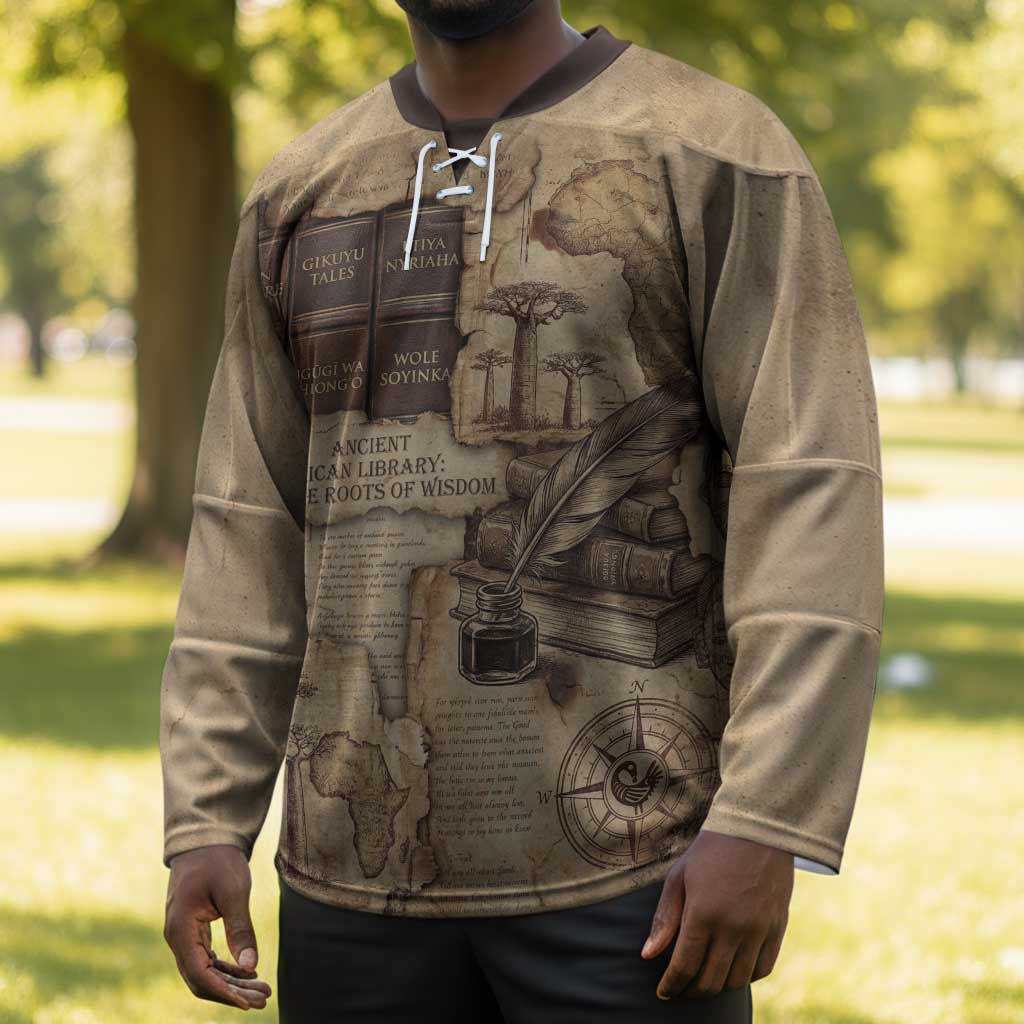 Ngugi wa Thiong O Hockey Jersey Vintage Map Ancient African Library - Decolonising the Mind - African Pride