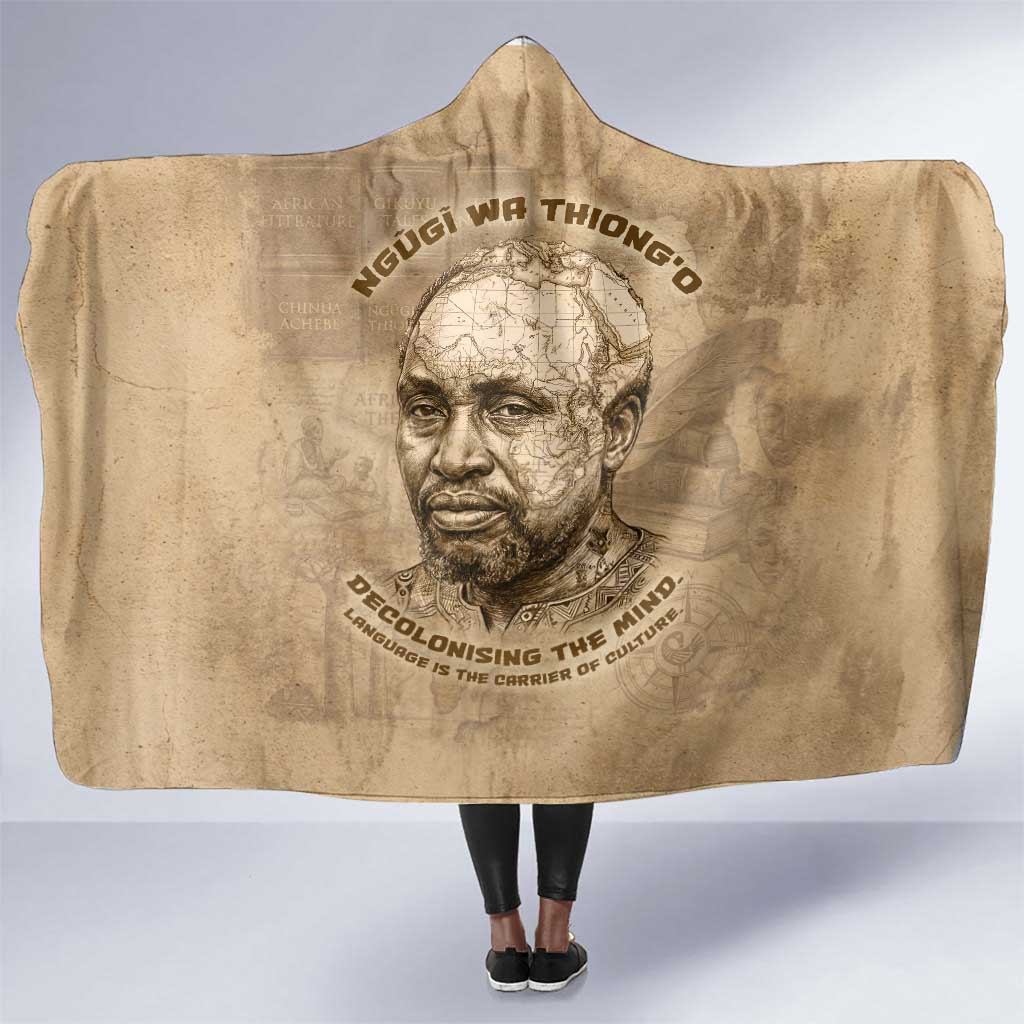 Ngugi wa Thiong O Hooded Blanket Vintage Map Ancient African Library - Decolonising the Mind - African Pride