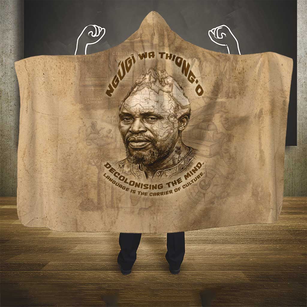 Ngugi wa Thiong O Hooded Blanket Vintage Map Ancient African Library - Decolonising the Mind - African Pride