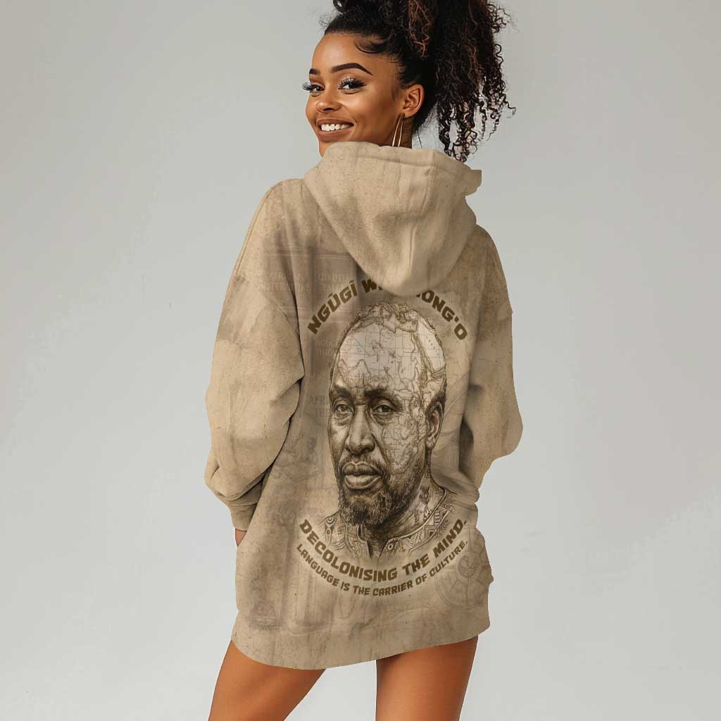 Ngugi wa Thiong O Hoodie Dress Vintage Map Ancient African Library - Decolonising the Mind - African Pride