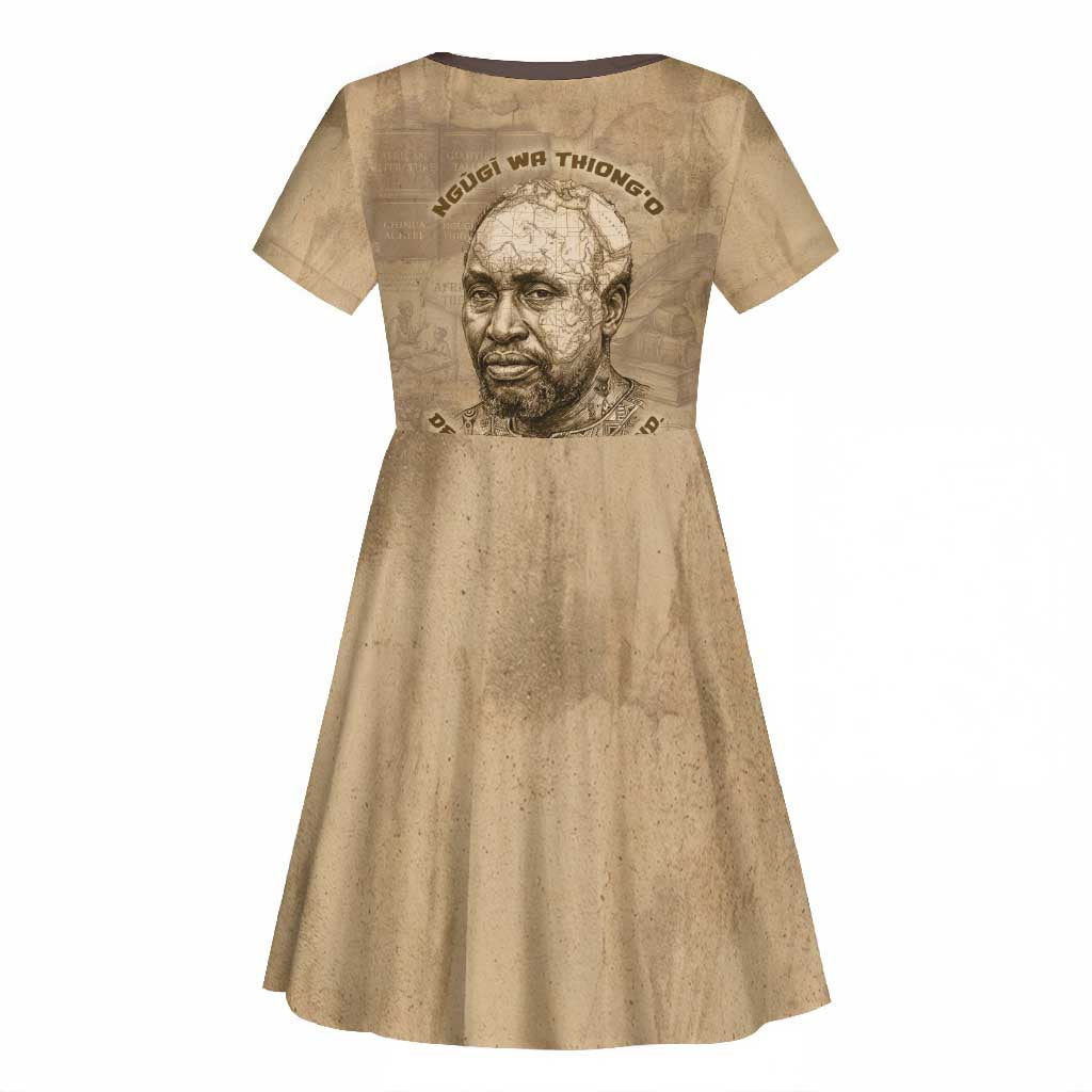Ngugi wa Thiong O Kid Short Sleeve Dress Vintage Map Ancient African Library - Decolonising the Mind - African Pride