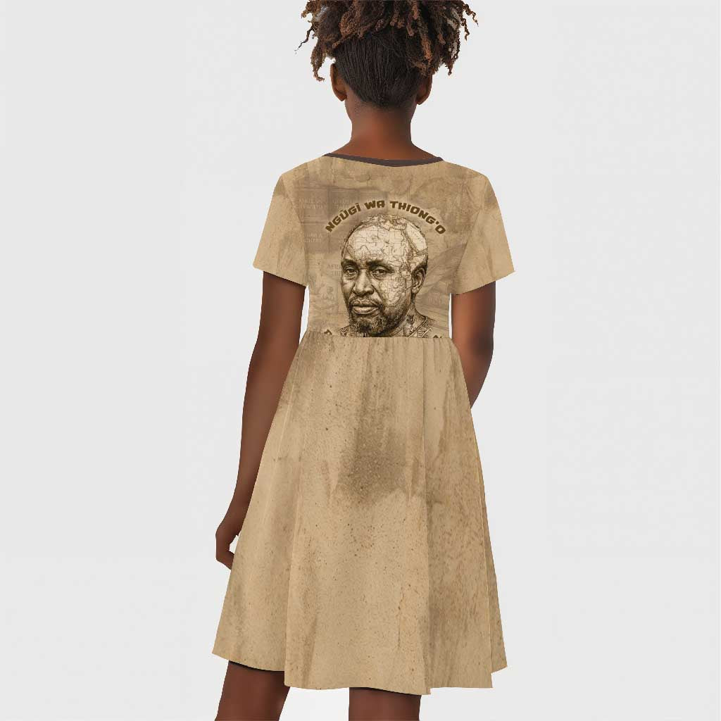 Ngugi wa Thiong O Kid Short Sleeve Dress Vintage Map Ancient African Library - Decolonising the Mind - African Pride