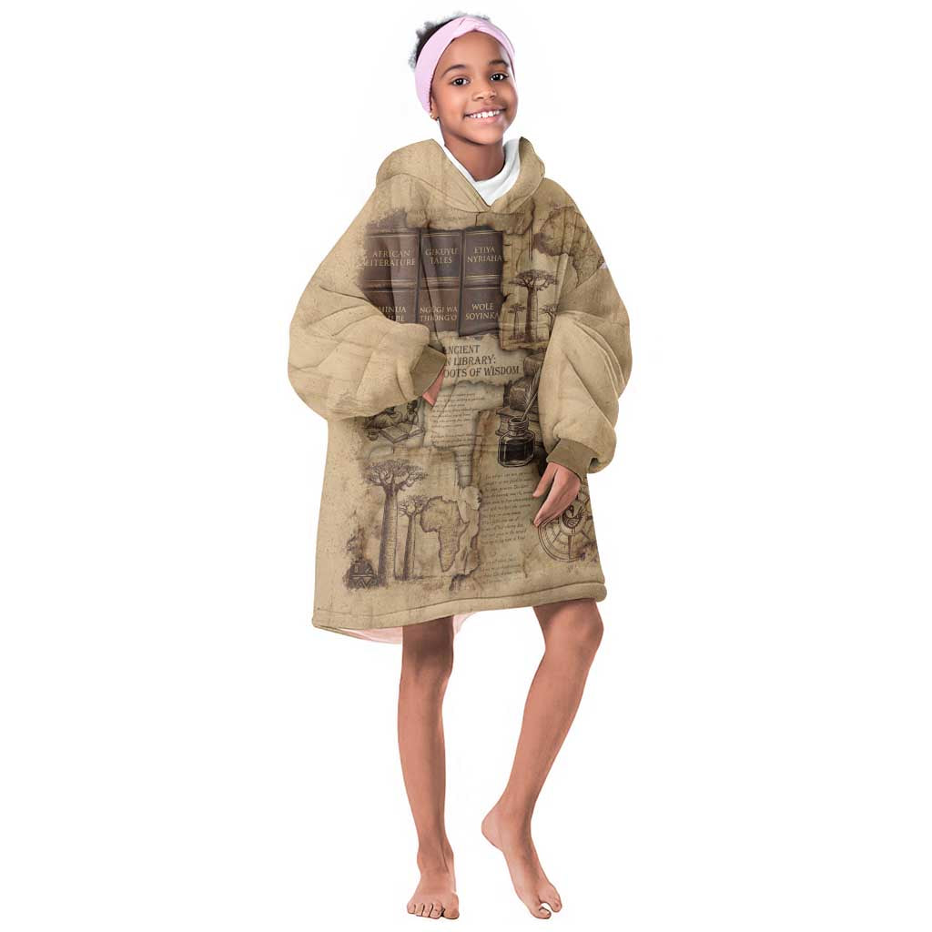 Ngugi wa Thiong O Kid Wearable Blanket Hoodie Vintage Map Ancient African Library - Decolonising the Mind - African Pride