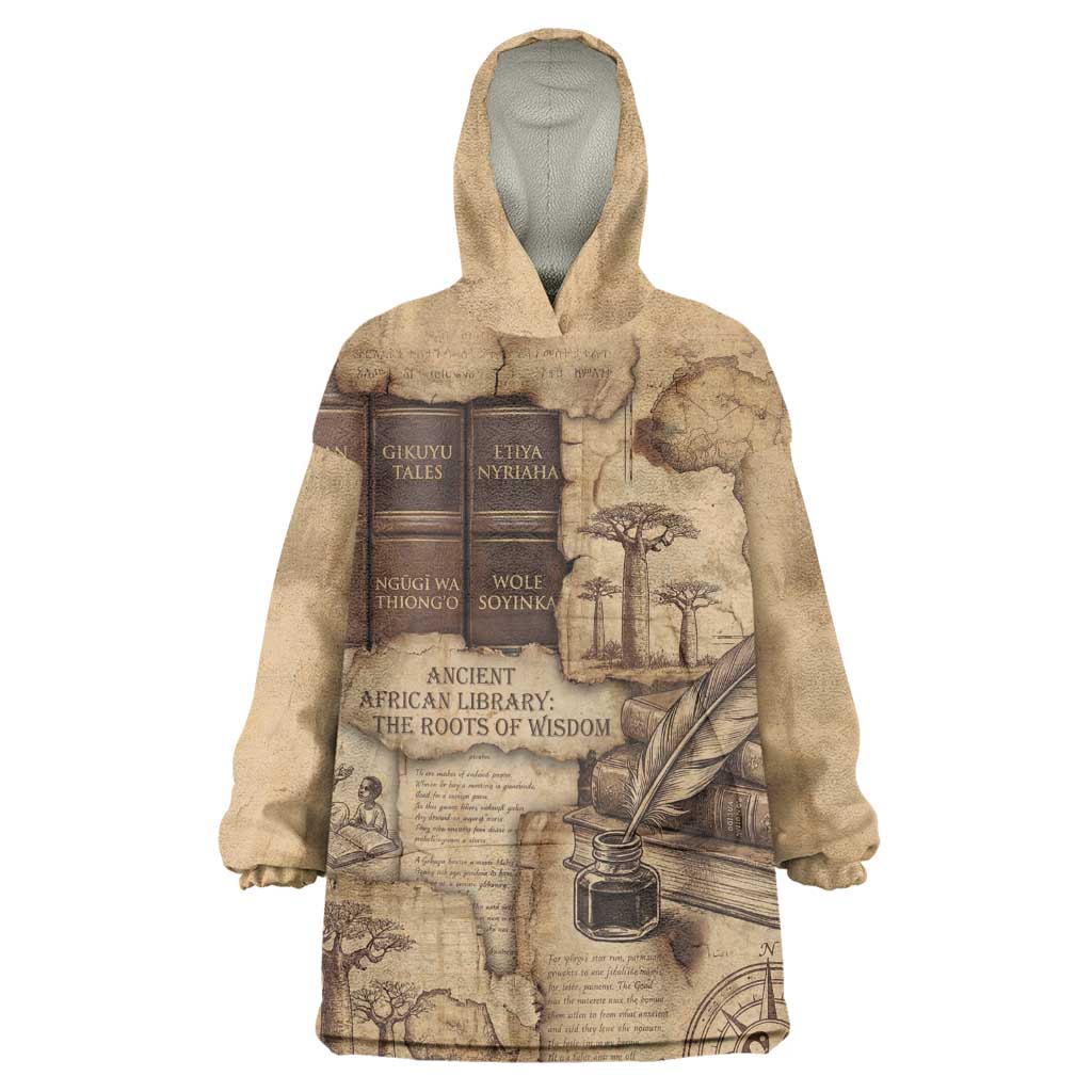 Ngugi wa Thiong O Kid Wearable Blanket Hoodie Vintage Map Ancient African Library - Decolonising the Mind - African Pride