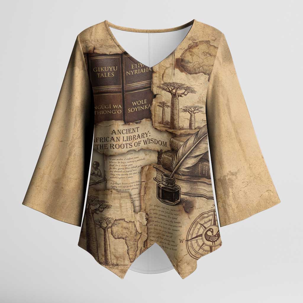 Ngugi wa Thiong O Kimono Sleeve Blouse Vintage Map Ancient African Library - Decolonising the Mind - African Pride