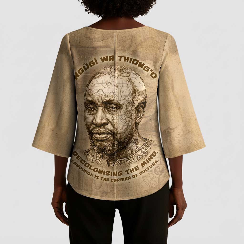Ngugi wa Thiong O Kimono Sleeve Blouse Vintage Map Ancient African Library - Decolonising the Mind - African Pride