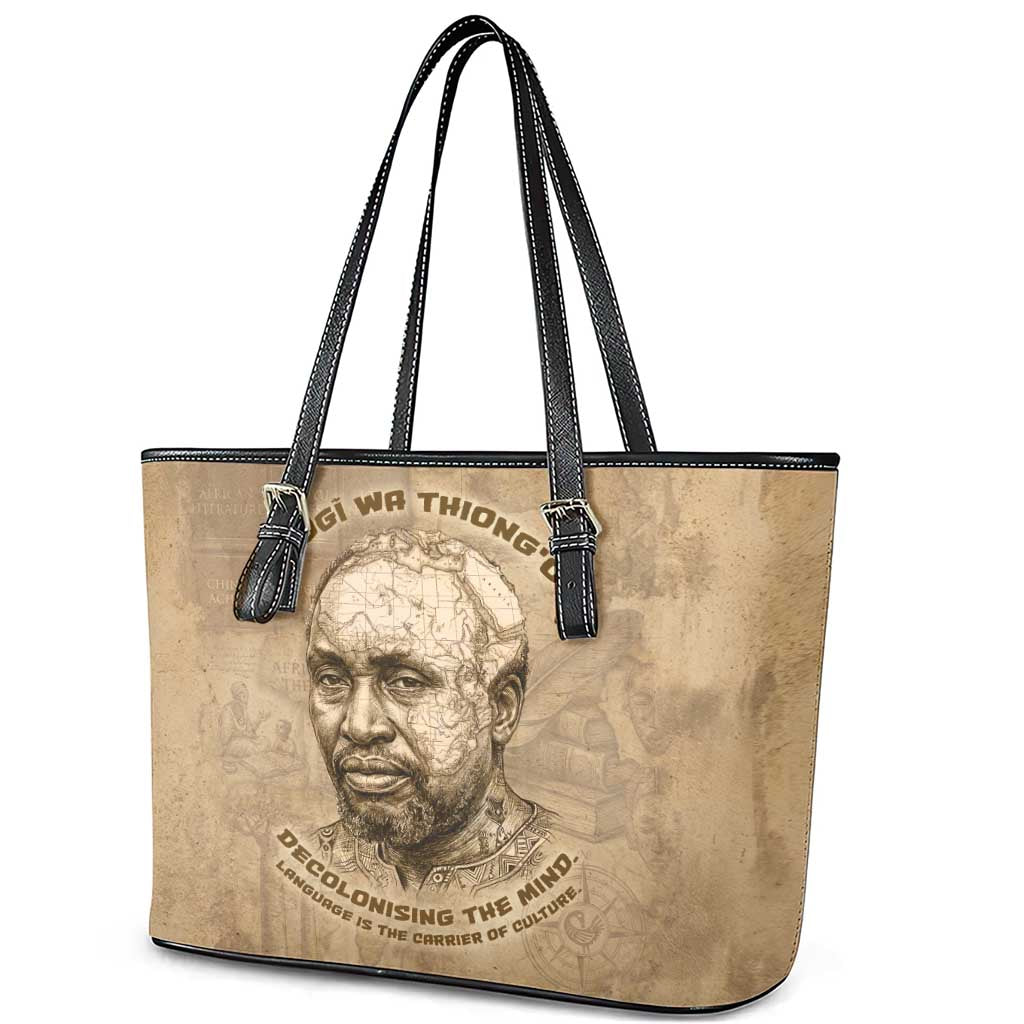 Ngugi wa Thiong O Leather Tote Bag Vintage Map Ancient African Library - Decolonising the Mind - African Pride