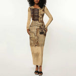 Ngugi wa Thiong O Long Sleeve Bodycon Dress Vintage Map Ancient African Library - Decolonising the Mind - African Pride