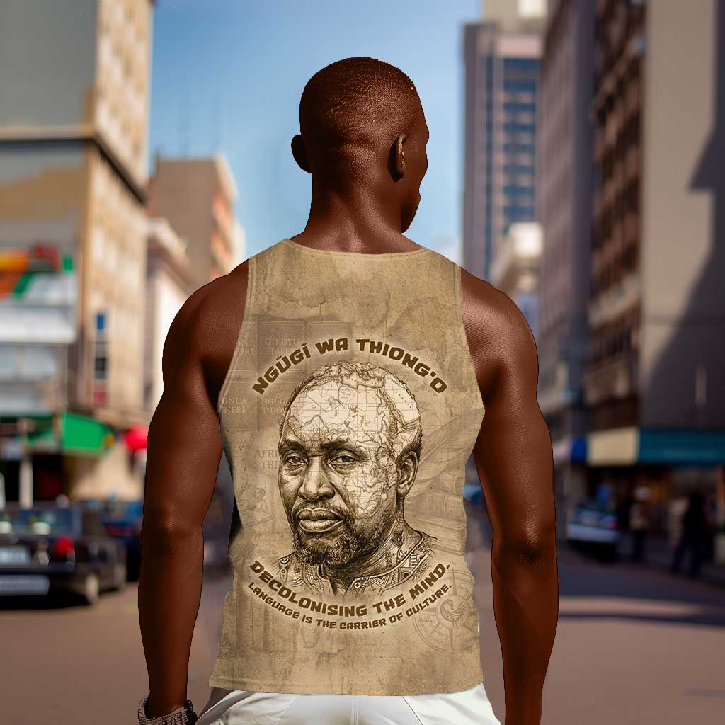 Ngugi wa Thiong O Men Tank Top Vintage Map Ancient African Library - Decolonising the Mind - African Pride