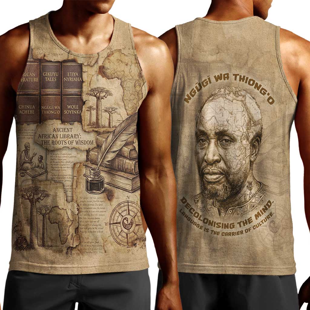 Ngugi wa Thiong O Men Tank Top Vintage Map Ancient African Library - Decolonising the Mind - African Pride